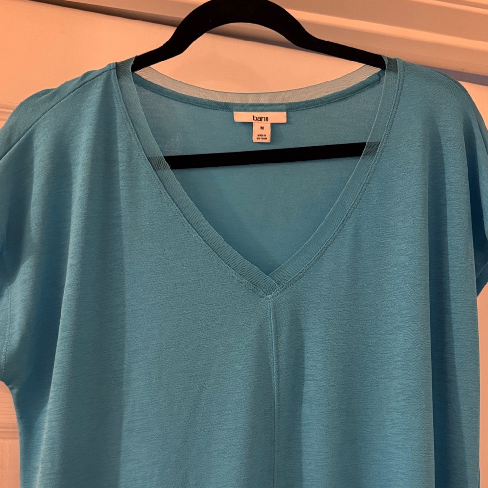 Bar III Blue V-Neck Short Sleeve Top